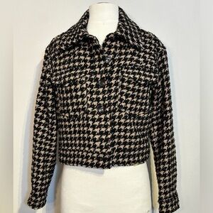 Avec Les Filles for Anthropologie Lea Houndstooth Shimmer Crop Jacket NWT XS